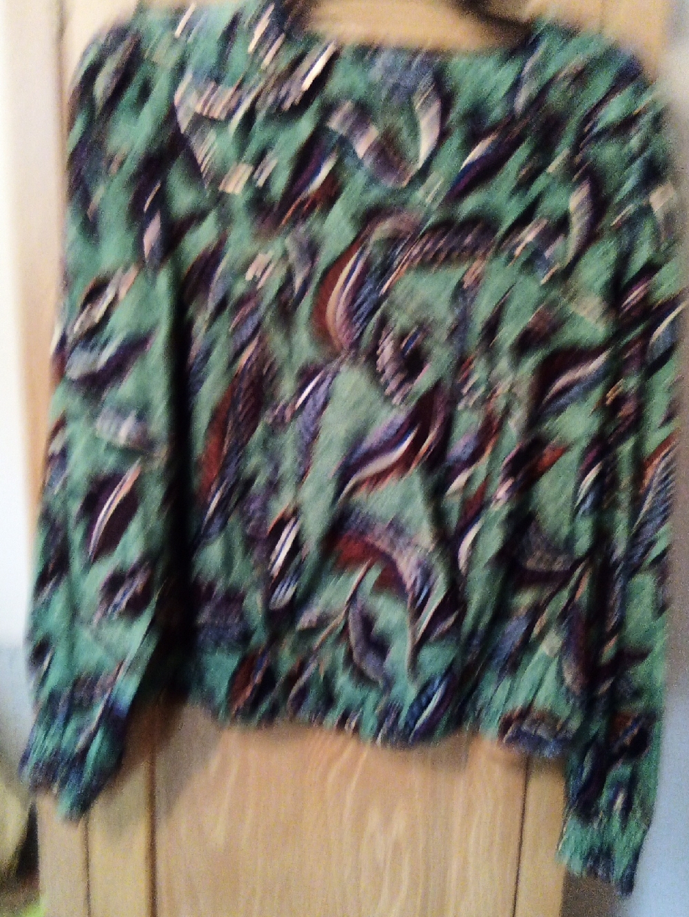 Democracy Green Paisley V-Neck Blouse with Multicolor Accents